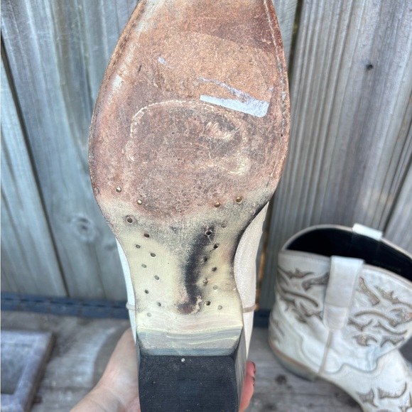 J.B. Dillon Reserve White & Glittery Inlay Cutout Leather Cowboy Booties, Sz 11 - Picture 2 of 8